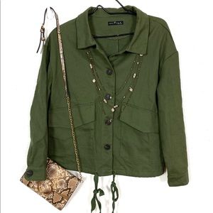 EMERY ROSE  Army Green  Drop Shoulder  Button Up Jacket with Drawstring SZ M